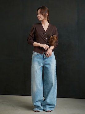 「plage（プラージュ）のR’IAM カシュクールカーディガン（Cardigans、ブラウン系）」を使った、yuzukiさん（レディース・160cm）の夏コーディネート