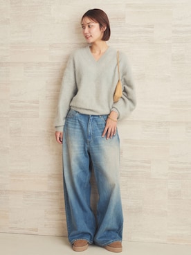 「plage（プラージュ）のSuper Wide Denim パンツ（Denim pants、ブルー系）」を使った、yuzukiさん（レディース・160cm）の秋コーディネート