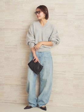 「plage（プラージュ）のWO Fur V ニット（Knitwear、グリーン系）」を使った、yuzukiさん（レディース・160cm）の秋コーディネート