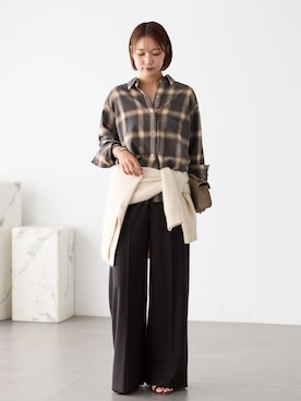 「plage（プラージュ）のMasculine パンツ（Trousers、ブラウン系）」を使った、yuzukiさん（レディース・160cm）の秋コーディネート