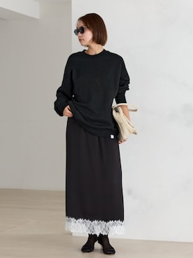 「plage（プラージュ）のHem レーススカート（Skirt、ブラック系）」を使った、yuzukiさん（レディース・160cm）の秋コーディネート
