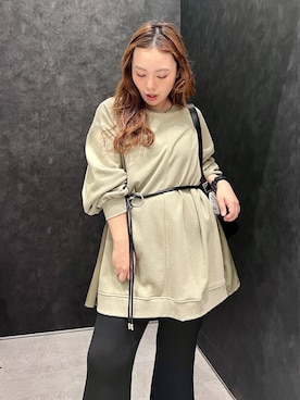 「アイテム（チュニック、グリーン系）」を使った、ありぴさん（レディース・155cm）の秋コーディネート