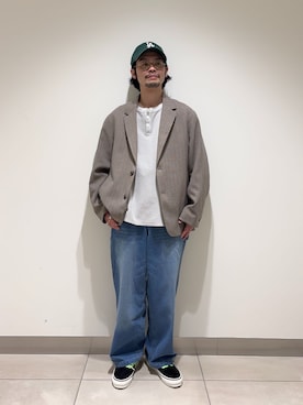 「JOURNAL STANDARD relume（ジャーナルスタンダード　レリューム）のウォッシャブル バスケット ストライプ ジャケット(セットアップ対応可能)（その他アウター、ブラウン系）」を使った、Sasakiさん（メンズ・167cm）の冬コーディネート