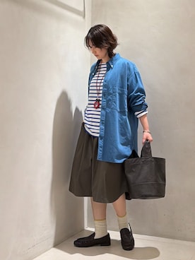「JOURNAL STANDARD LUXE（ジャーナルスタンダード　ラックス）のTCメモリーギャザーハーフパンツ（その他パンツ、グリーン系）」を使った、ATさん（レディース・155cm）の冬コーディネート