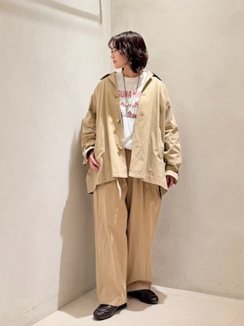 「JOURNAL STANDARD LUXE（ジャーナルスタンダード　ラックス）のハイカウントツイル BIGコート（その他アウター、ベージュ系）」を使った、ATさん（レディース・155cm）の冬コーディネート