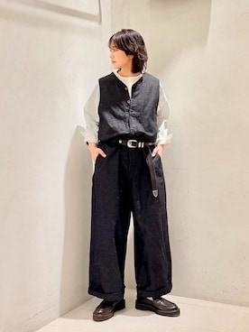 「JOURNAL STANDARD LUXE（ジャーナルスタンダード　ラックス）のKalina's AIO（つなぎ/オールインワン、ブラック系）」を使った、ATさん（レディース・155cm）の冬コーディネート
