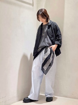 「JOURNAL STANDARD LUXE（ジャーナルスタンダード　ラックス）の【VAS-Y LENTEMENT】 POPLIN STRIPE EASY PANTS（その他パンツ、ブルー系）」を使った、ATさん（レディース・155cm）の春コーディネート