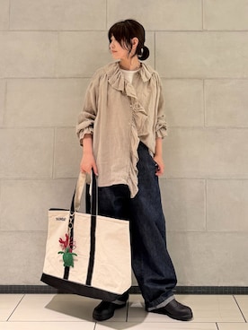 「JOURNAL STANDARD LUXE（ジャーナルスタンダード　ラックス）の11OZデニム ワーク5PK（デニムパンツ、ブルー系）」を使った、ATさん（レディース・155cm）の夏コーディネート
