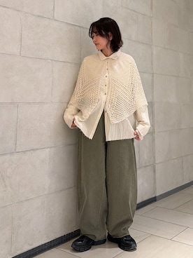 「JOURNAL STANDARD LUXE（ジャーナルスタンダード　ラックス）のヴィンテージヘリンボン スウィッチパンツ（その他パンツ、グリーン系）」を使った、ATさん（レディース・155cm）の冬コーディネート