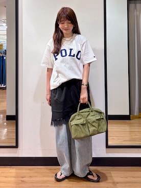 「HONEYSUCKLE ROSE（ハニーサックルローズ）のデニムタックコクーンパンツ（その他パンツ、ブルー系）」を使った、yukinoさんの夏コーディネート