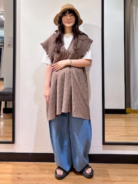 「Right-on（ライトオン）のアイテム（帽子）」を使った、池元ゆき乃さん（レディース・166cm）の夏コーディネート