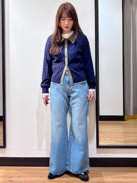 「HONEYSUCKLE ROSE（ハニーサックルローズ）のハイショクポロ衿セーター（ニット/セーター、ブルー系）」を使った、yukinoさんの秋コーディネート