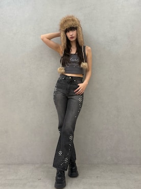 「EVRIS（エヴリス）のバックルエンジニアブーツ（ブーツ、ブラック系）」を使った、ALYSHIAさん（レディース・167cm）の夏コーディネート