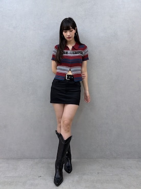 「EVRIS（エヴリス）のEmbroidery ZIP ニットトップス（ニット/セーター、レッド系）」を使った、ALYSHIAさん（レディース・167cm）の夏コーディネート