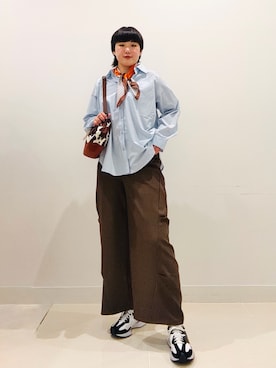 「SMELLY（スメリー）のアイテム（メガネ）」を使った、あーちゃんさん（レディース・170cm）の秋コーディネート