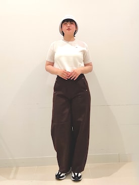 「SMELLY(スメリー)のカラーボーダーサーモハット(ハット、ホワイト系)」を使った、あーちゃんさん(レディース・170cm)の夏コーディネート
