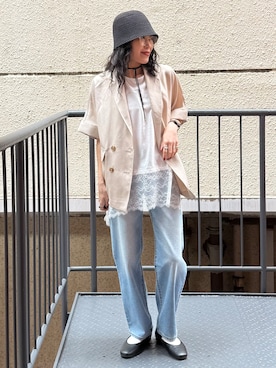 「Levi's（リーバイス）のLevi's(リーバイス)９４バギーＣＯＯＬ（デニムパンツ、ブルー系）」を使った、MIKAさんの夏コーディネート