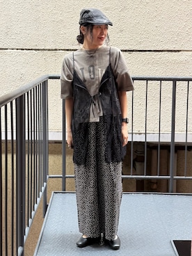 「Right-on（ライトオン）のアソート柄イージーパンツ（その他パンツ、ホワイト系）」を使った、MIKAさん（レディース・159cm）の夏コーディネート