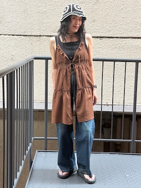 「SOMETHING（サムシング）のアイテム（パンツ）」を使った、MIKAさん（レディース・159cm）の夏コーディネート