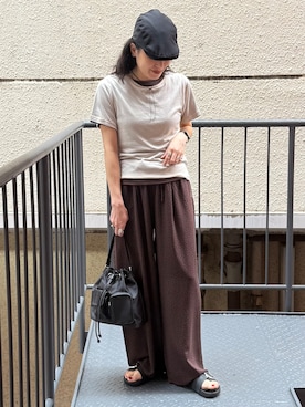 「Right-on（ライトオン）のアソート柄イージーパンツ（その他パンツ、ブラック系）」を使った、MIKAさん（レディース・159cm）の夏コーディネート