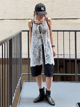 「SOMETHING（サムシング）のカーブジョーツ（その他パンツ、ブルー系）」を使った、MIKAさん（レディース・159cm）の夏コーディネート