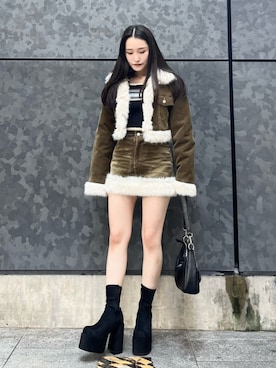 「EMODA（エモダ）のアイテム（ジャケット/アウター）」を使った、田村藍依さん（レディース・149cm）の秋コーディネート