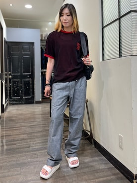 「EDWIN（エドウィン）のEDWIN(エドウィン)ベイカーイージー（その他パンツ、ブルー系）」を使った、minapoyo1714さん（レディース・171cm）の夏コーディネート