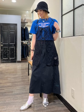「Right-on（ライトオン）のHONEYSUCKLE ROSE(ハニーサックルローズ)ミリタリースカート（スカート、ブラック系）」を使った、minapoyo1714さん（レディース・171cm）の夏コーディネート