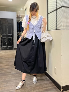 「Right-on（ライトオン）のタイプライタースカート（スカート、ブラック系）」を使った、minapoyo1714さん（レディース・171cm）の夏コーディネート