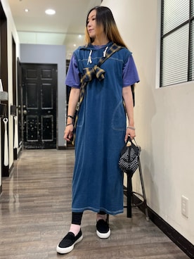 「Right-on（ライトオン）のフード付きワンピース（ワンピース、ブルー系）」を使った、minapoyo1714さん（レディース・171cm）の秋コーディネート