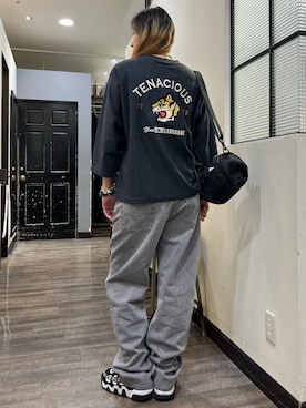 「Right-on（ライトオン）のPOWER TO THE PEOPLE 刺繍スラブ七分袖Tシャツ（Tシャツ/カットソー、グレー系）」を使った、minapoyo1714さん（レディース・171cm）の夏コーディネート