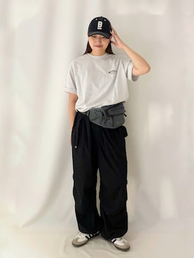 「CAMP7（キャンプセブン）のCAMP7(キャンプ7)バックフードプリントアニマル刺繍Ｔシャツ（Tシャツ/カットソー、グレー系）」を使った、inoueさん（レディース）の夏コーディネート