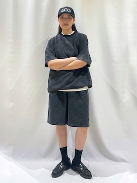 「BACK NUMBER（バックナンバー）のBACK NUMBER(バックナンバー)【メンズ】ＴＣツイルヘリックスモチーフロゴキャップ（キャップ、ブラック系）」を使った、inoueさん（レディース）の夏コーディネート