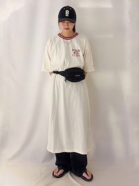 「BACK NUMBER（バックナンバー）のBACK NUMBER(バックナンバー)コットンツイル配色ステッチＢロゴキャップ（キャップ、ブラック系）」を使った、inoueさん（レディース）の夏コーディネート