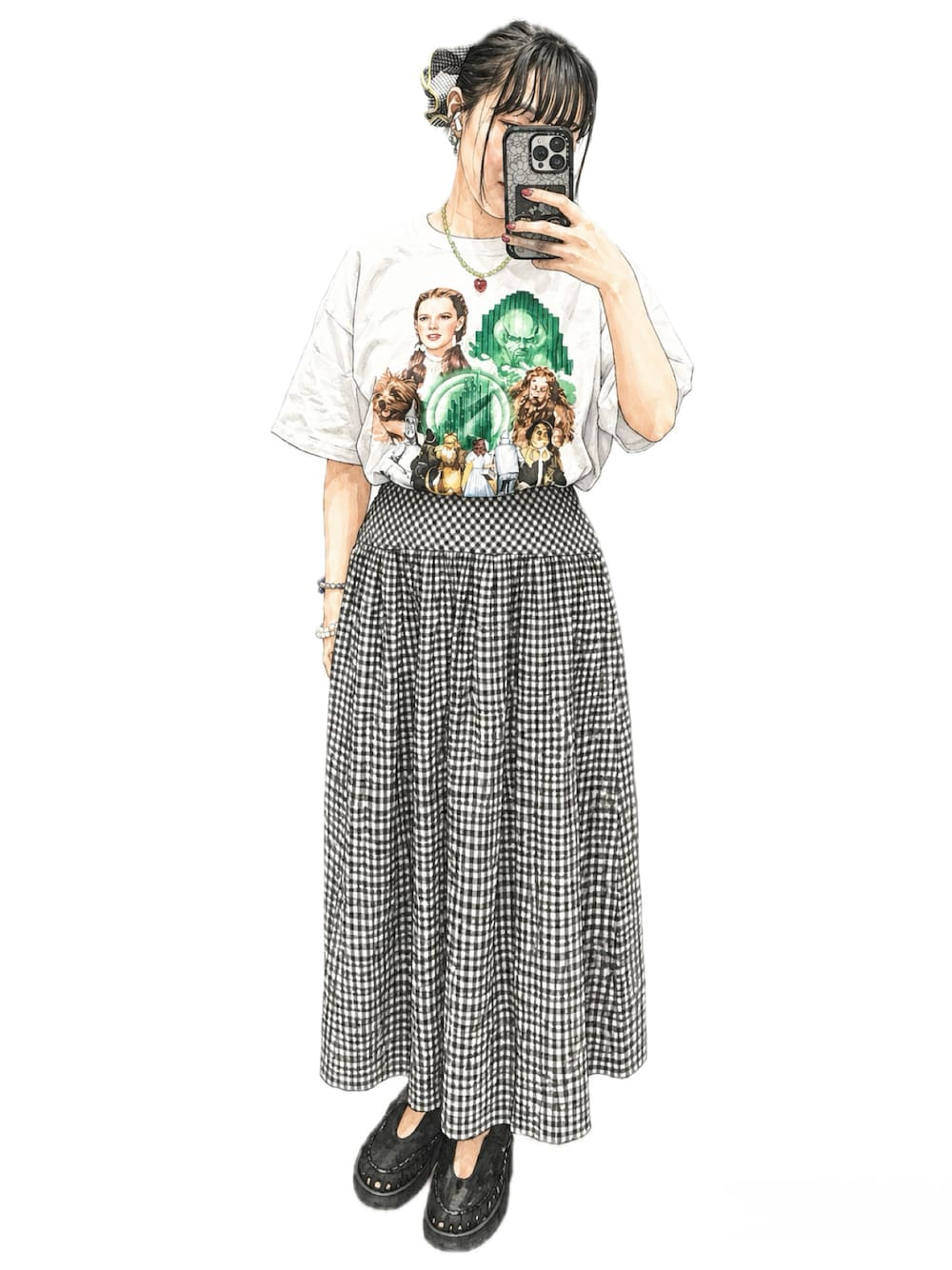 ブラック系のサンダル、その他のスカートを着用したレディースの夏コーディネートの1枚目の写真