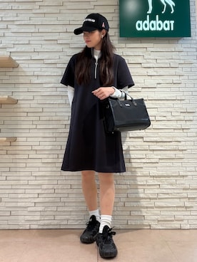 「adabat（アダバット）のライトスムースハーフジップワンピース（ワンピース、ブルー系）」を使った、shihoさん（レディース・159cm）の夏コーディネート