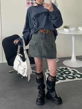 「アイテム（デニムスカート）」を使った、hangyo1113さん（レディース・155cm）の秋コーディネート