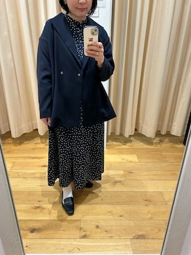 「URBAN RESEARCH DOORS（アーバンリサーチドアーズ）のダブルクロスショートコート（テーラードジャケット、ブルー系）」を使った、ふくおかさんさん（レディース・155cm）の冬コーディネート