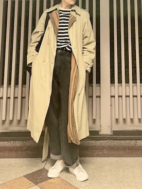 「バスクシャツ」｜「アイテム（トレンチコート）」を使った、HONEY  LEMON  PIEさん（レディース・164cm）の秋コーディネート