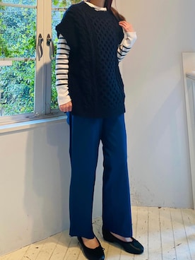 「ケーブルニット」｜「アイテム（チノパンツ）」を使った、HONEY  LEMON  PIEさん（レディース・164cm）の冬コーディネート