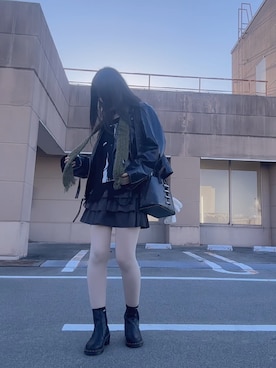 「アイテム（ライダースジャケット）」を使った、ふうなちゃんさん（レディース・159cm）の秋コーディネート