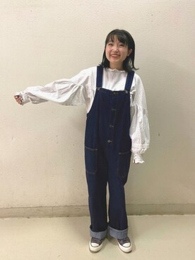 「ガーリーコーデ」｜「アイテム（サロペット/オーバーオール）」を使った、ﾀｼﾞﾏさん（レディース・154cm）の秋コーディネート