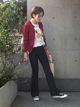 「赤いカーディガン」｜ma7aaさん（レディース・158cm）の秋コーディネート