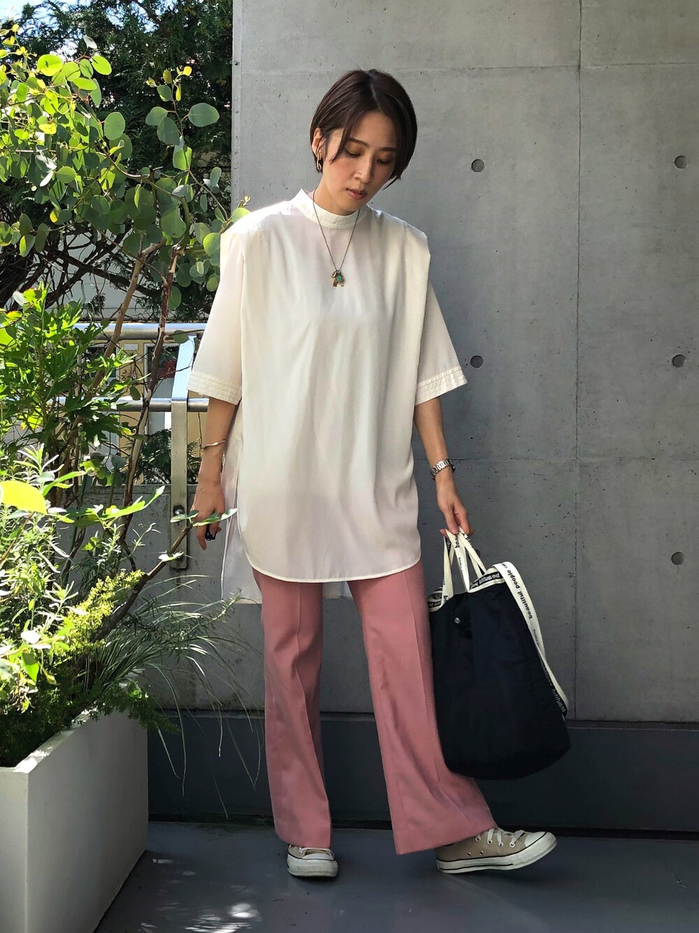public tokyo ショルダータックハーフスリーブバンドカラーシャツ PUBLIC TOKYO（パブリックトウキョウ）の「ショルダータックハーフ