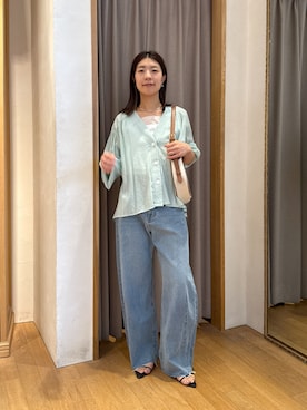 「COLLAGE GALLARDAGALANTE（コラージュガリャルダガランテ）の強撚シアーシャツカーデ/進捗追加/WEB限定カラー展開（シャツ/ブラウス）」を使った、fukaseさん（レディース・162cm・30代）の夏コーディネート