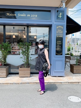 「パープル×黒」｜「アイテム（シャツ/ブラウス）」を使った、makiさん（レディース・155cm）の夏コーディネート