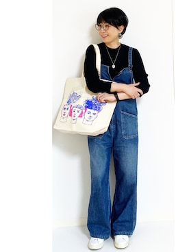 「Johnbull Private labo（ジョンブルプライベートラボ）のアイテム（オールインワン・サロペット）」を使った、makiさん（レディース・155cm）の秋コーディネート