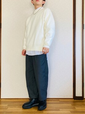 ネックレスを使った 白ニット のメンズ人気ファッションコーディネート Wear