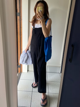 「アイテム（サロペット/オーバーオール）」を使った、𝑒𝑟𝑖𝑐𝑎さん（レディース・157cm）の夏コーディネート