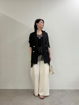 「LOUNGEDRESS（ラウンジドレス）のレースシフォンキャミ（キャミソール、ブラック系）」を使った、momoさん（レディース・168cm）の春コーディネート